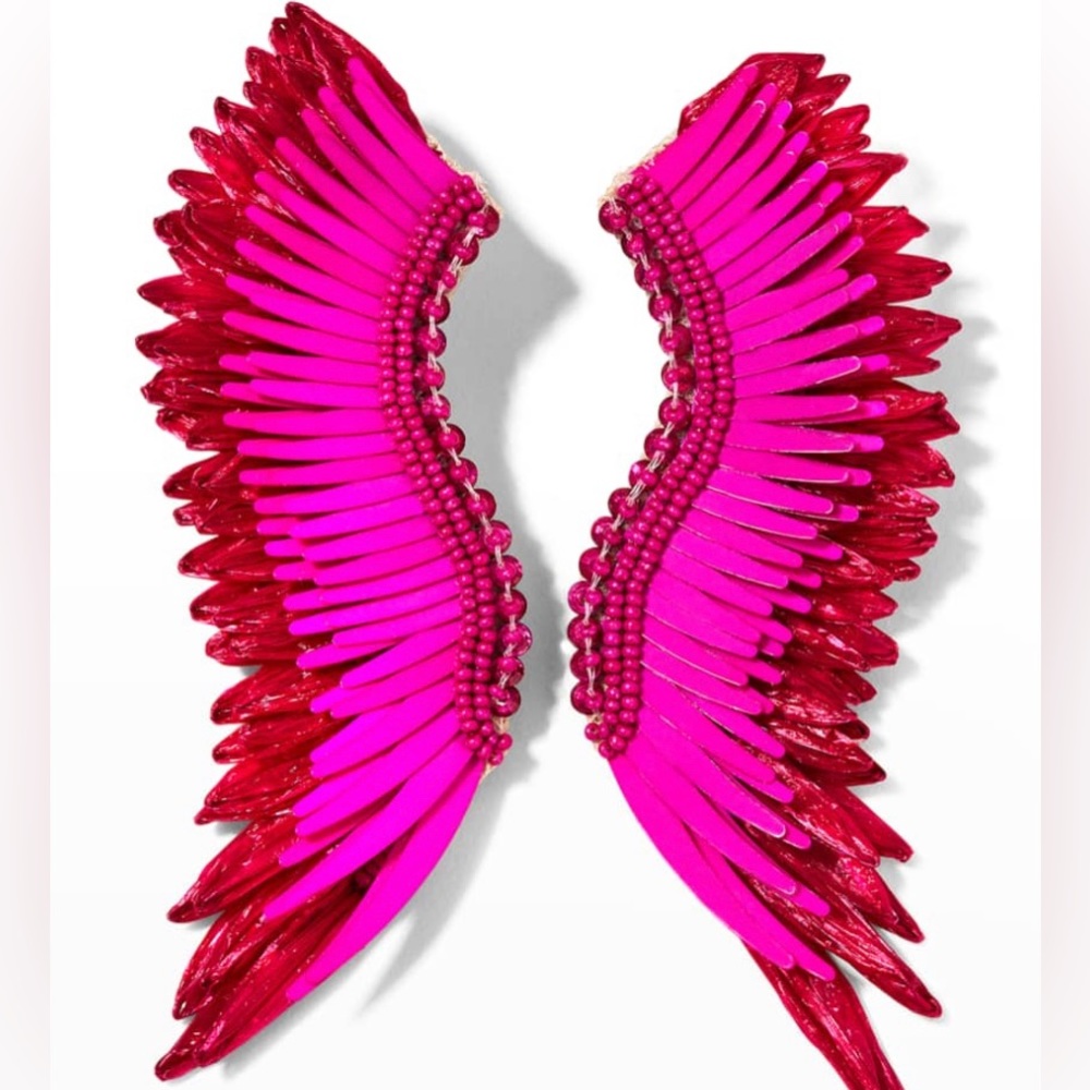 mignonne gavigan raffia madeline earrings, magenta new with box and bag